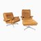 Mid-Century Tan Leather Swivel Chairs with Footstool on Chrome Base from Howard Keith, 1960s, Set of 2 1