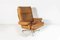 Mid-Century Tan Leather Swivel Chairs with Footstool on Chrome Base from Howard Keith, 1960s, Set of 2, Image 3