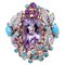 Amethyst, Turquoise, Diamond, 9 Karat Rose Gold and Silver Ring, Image 1