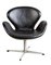 3320 Swan Chair in Black Leather by Arne Jacobsen for Fritz Hansen 1