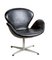 3320 Swan Chair in Black Leather by Arne Jacobsen for Fritz Hansen, Image 2