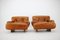 Italian Armchairs in Wood and Cognac Leather, 1970s, Set of 2 3