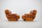 Italian Armchairs in Wood and Cognac Leather, 1970s, Set of 2 2