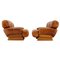 Italian Armchairs in Wood and Cognac Leather, 1970s, Set of 2 1