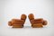 Italian Armchairs in Wood and Cognac Leather, 1970s, Set of 2 6