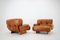Italian Armchairs in Wood and Cognac Leather, 1970s, Set of 2 9