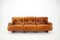 Butacas italianas y sofá de tres plazas de madera y cuero coñac, años 70. Juego de 3, Imagen 4