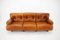 Butacas italianas y sofá de tres plazas de madera y cuero coñac, años 70. Juego de 3, Imagen 5