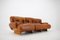 Butacas italianas y sofá de tres plazas de madera y cuero coñac, años 70. Juego de 3, Imagen 7