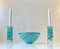 Swedish Blue Atoll Art Glass Bowl & Candlesticks by Anna Ehrner for Kosta Boda, 1980s, Set of 3 2