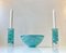 Swedish Blue Atoll Art Glass Bowl & Candlesticks by Anna Ehrner for Kosta Boda, 1980s, Set of 3, Image 2