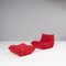 Togo Red Alcantara Armchair and Footstool by Michel Ducaroy for Ligne Roset, Set of 2 2