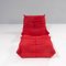 Togo Red Alcantara Armchair and Footstool by Michel Ducaroy for Ligne Roset, Set of 2 3