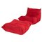 Poltrona Togo in alcantara rossa e poggiapiedi di Michel Ducaroy per Ligne Roset, set di 2, Immagine 1