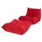Togo Red Alcantara Armchair and Footstool by Michel Ducaroy for Ligne Roset, Set of 2 1