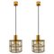Brass and Topaz Iron Glass Pendant Lights from Kalmar, 1960s, Set of 2 1