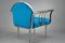 Blaue Vintage Armlehnstühle aus verchromtem Stahl, 1950er, 2er Set 10