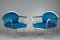 Blaue Vintage Armlehnstühle aus verchromtem Stahl, 1950er, 2er Set 2
