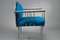 Vintage Blue Chromed Steel Armchairs, 1950s, Set of 2 6