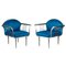 Blaue Vintage Armlehnstühle aus verchromtem Stahl, 1950er, 2er Set 1