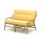 Sofá de ratán con relleno de tela amarilla, años 60, Imagen 4
