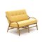 Sofá de ratán con relleno de tela amarilla, años 60, Imagen 1