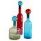 Large Mid-Century Modern Style Red, Blue and Green Murano Glass Bottles, Set of 3 1