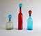 Große Mid-Century Modern Murano Glasflaschen in Rot, Blau & Grün, 3er Set 5