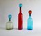 Large Mid-Century Modern Style Red, Blue and Green Murano Glass Bottles, Set of 3 5