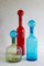 Large Mid-Century Modern Style Red, Blue and Green Murano Glass Bottles, Set of 3 2