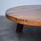 Großer französischer brutalistischer dreibeiniger Couchtisch aus massiver Eiche mit runder Tischplatte 3