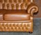 Small Wide Tan Leather Tufted Chesterfield Sofa with High Back 10