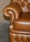 Small Wide Tan Leather Tufted Chesterfield Sofa with High Back 12