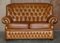 Small Wide Tan Leather Tufted Chesterfield Sofa with High Back 2