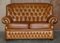 Small Wide Tan Leather Tufted Chesterfield Sofa with High Back, Image 2