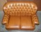 Small Wide Tan Leather Tufted Chesterfield Sofa with High Back 6