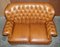 Small Wide Tan Leather Tufted Chesterfield Sofa with High Back, Image 6