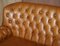 Small Wide Tan Leather Tufted Chesterfield Sofa with High Back 4