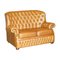 Small Wide Tan Leather Tufted Chesterfield Sofa with High Back 1