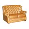 Small Wide Tan Leather Tufted Chesterfield Sofa with High Back, Image 1