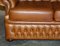 Small Wide Tan Leather Tufted Chesterfield Sofa with High Back 11