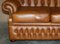 Small Wide Tan or Brown Leather Tufted Chesterfield Sofa with High Back 11