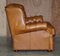 Small Wide Tan or Brown Leather Tufted Chesterfield Sofa with High Back 12