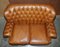 Small Wide Tan or Brown Leather Tufted Chesterfield Sofa with High Back 6