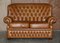 Small Wide Tan or Brown Leather Tufted Chesterfield Sofa with High Back 2