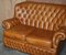 Small Wide Tan or Brown Leather Tufted Chesterfield Sofa with High Back 3