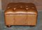 Square Tan or Brown Leather Tufted Chesterfield Footstool 8