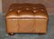 Square Tan or Brown Leather Tufted Chesterfield Footstool, Image 8