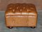 Square Tan or Brown Leather Tufted Chesterfield Footstool 2