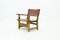 Brutalistischer Sessel aus Kiefernholz & cognacfarbenem Leder, 1960er 1